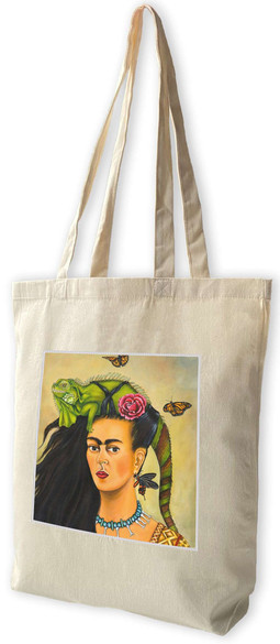 Torba z naszywką Frida z legwanem – portret inspirowany Fridą Kahlo