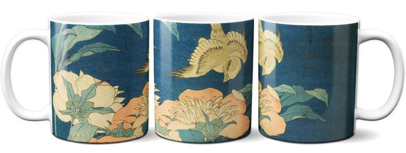 Kubek Kanarek i piwonia Katsushika Hokusai