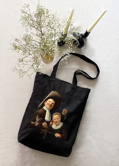 Torba bawełniana Chłopiec i dziewczynka z kotem i węgorzem Judith Leyster