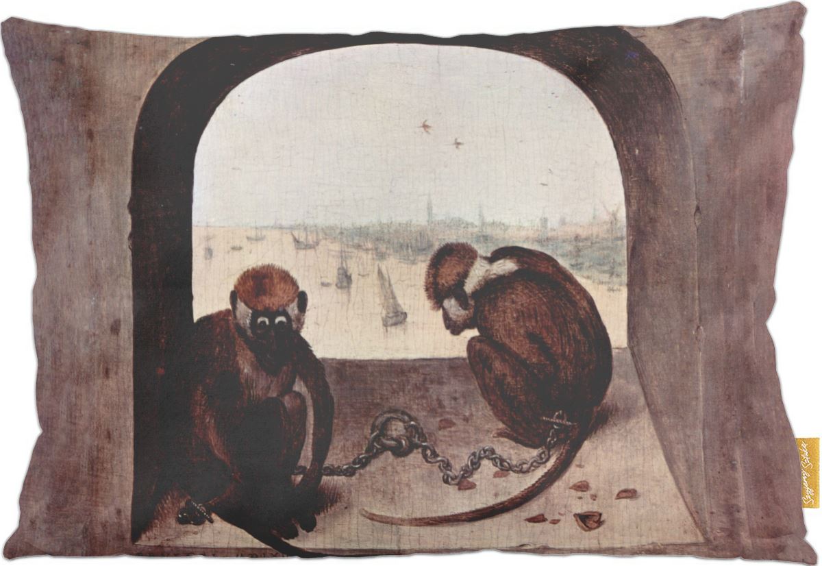 Poduszka dekoracyjna na prezent z obrazem Dwie małpy Pieter Bruegel starszy Szyjemy Sztukę