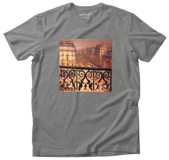 Koszulka z naszywką Balkon w Paryżu Gustave Caillebotte