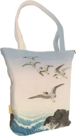 Torba na ramię shopper Pięć mew nad skałą w morzu Ohara Koson