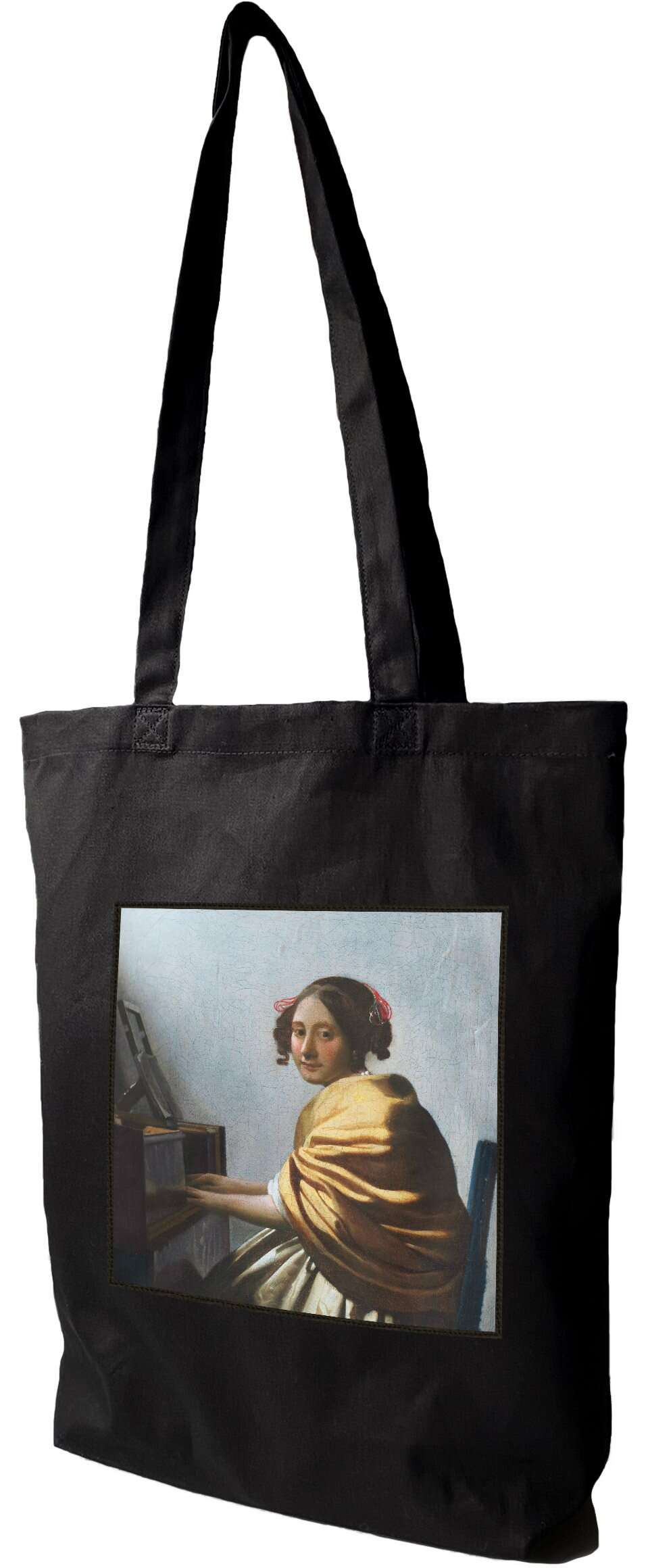 Torba z naszywką Młoda kobieta siedząca przy dziedzińcu Jan Vermeer, Czarna