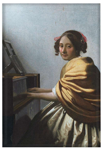 Magnes Młoda kobieta siedząca przy dziedzińcu Jan Vermeer