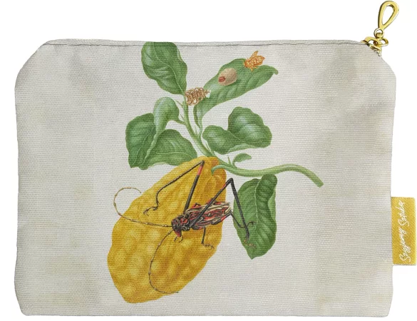 Kosmetyczka mini Cytryna z gąsienicą małpy i chrząszczem harlekin Maria Sibylla Merian