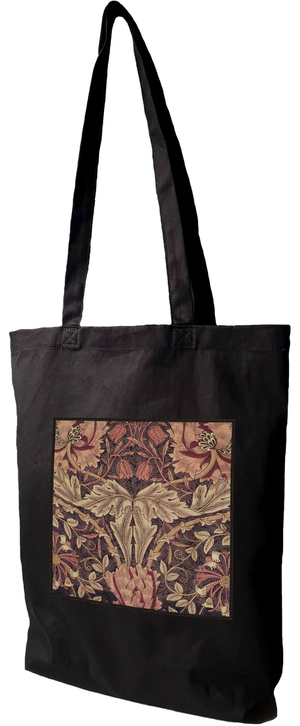 Torba z naszywką Tkanina z wiciokrzewem William Morris, Czarna