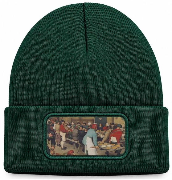 Czapka zimowa Chłopskie wesele Pieter Bruegel starszy – zielona