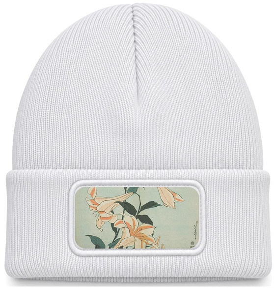 Czapka zimowa Lilie Katsushika Hokusai – biała