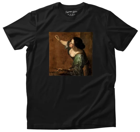 Koszulka z naszywką Autoportret jako alegoria malarstwa Artemisia Gentileschi