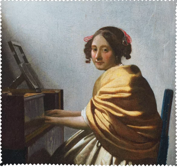 Ściereczka do okularów Młoda kobieta siedząca przy dziedzińcu Jan Vermeer