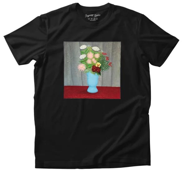 Koszulka z naszywką Still life of flowers in a blue vase Henri Rousseau