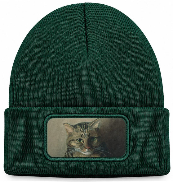 Czapka zimowa Studium głowy kota tabby Louis Wain – zielona