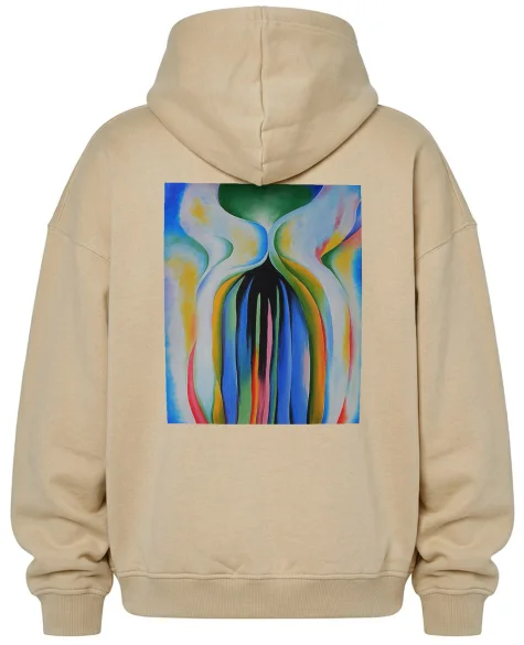 Bluza oversize Szare linie z czarnym, niebieskim i żółtym Georgia O’Keeffe