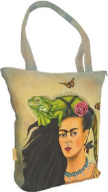 Torba na ramię shopper Frida z legwanem – portret inspirowany Fridą Kahlo