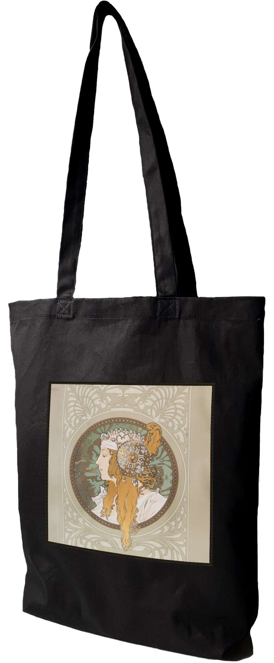 Torba z naszywką Bizantyjskie głowy: blondynka Alfons Mucha, Czarna