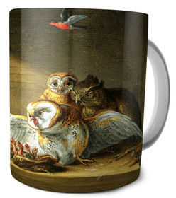 Kubek Rodzina sów, innych ptaków i kota Jan van Kessel (starszy)