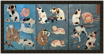 Naszywka Przysłowia Ilustrowane przez Koty Utagawa Kuniyoshi