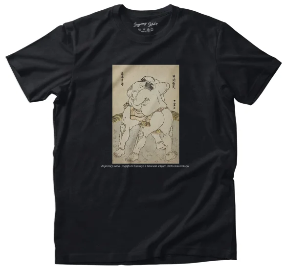 Koszulka z nadrukiem Zapaśnicy sumo Uzugafuchi Kandayu i Takasaki Ichijuro Katsushika Hokusai