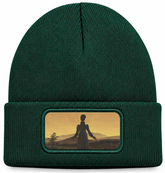 Czapka zimowa Kobieta na tle zachodzącego słońca Caspar David Friedrich – zielona