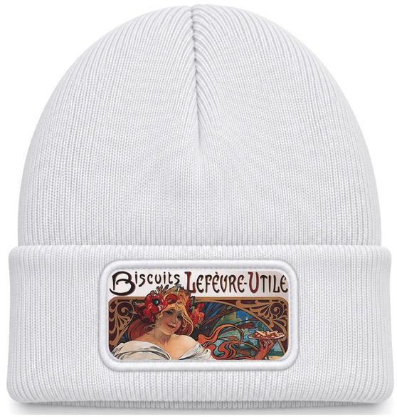 Czapka zimowa Biscuits Lefevre Utile Alfons Mucha – biała