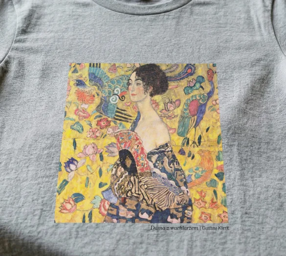 Koszulka z nadrukiem Dama z wachlarzem Gustav Klimt