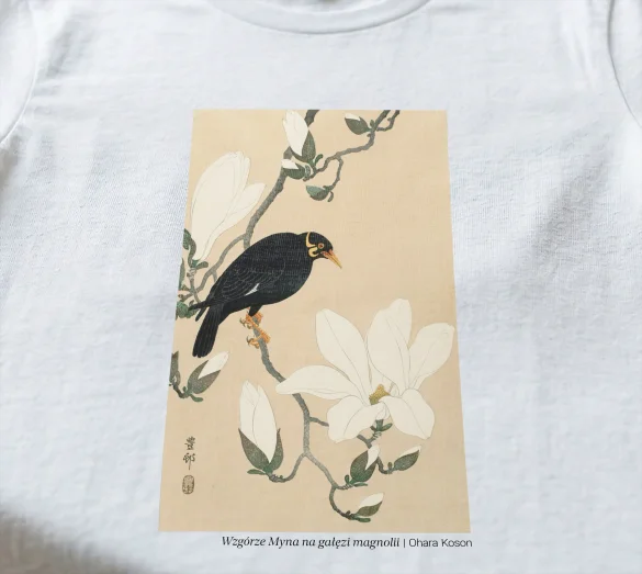Koszulka z nadrukiem Wzgórze Myna na gałęzi magnolii Ohara Koson