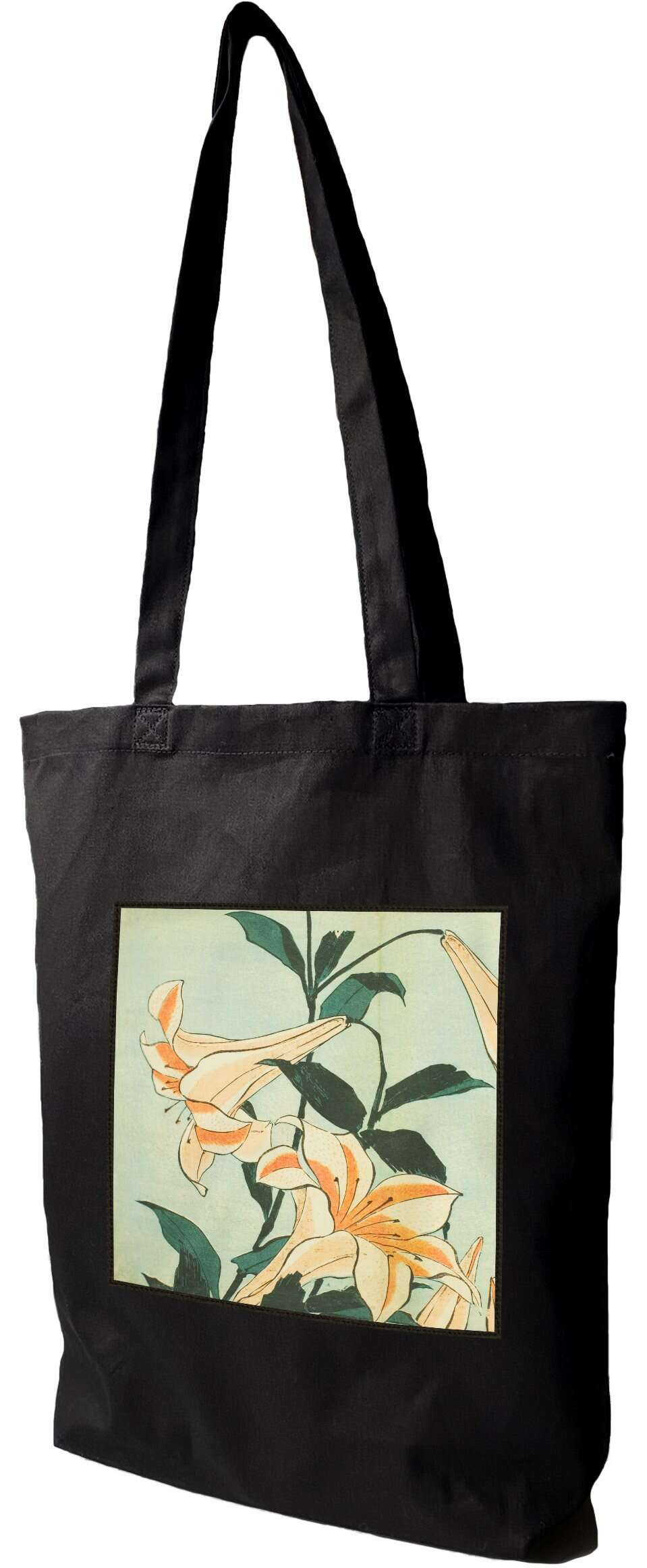 Torba z naszywką Lilie Katsushika Hokusai, Czarna