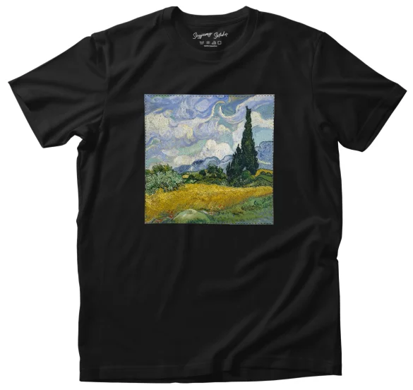 Koszulka z naszywką Pole pszenicy z cyprysami Vincent Van Gogh