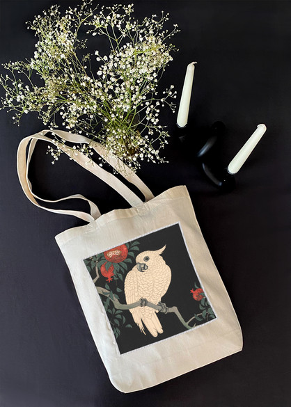 Torba z naszywką Biała papuga i granat Ohara Koson