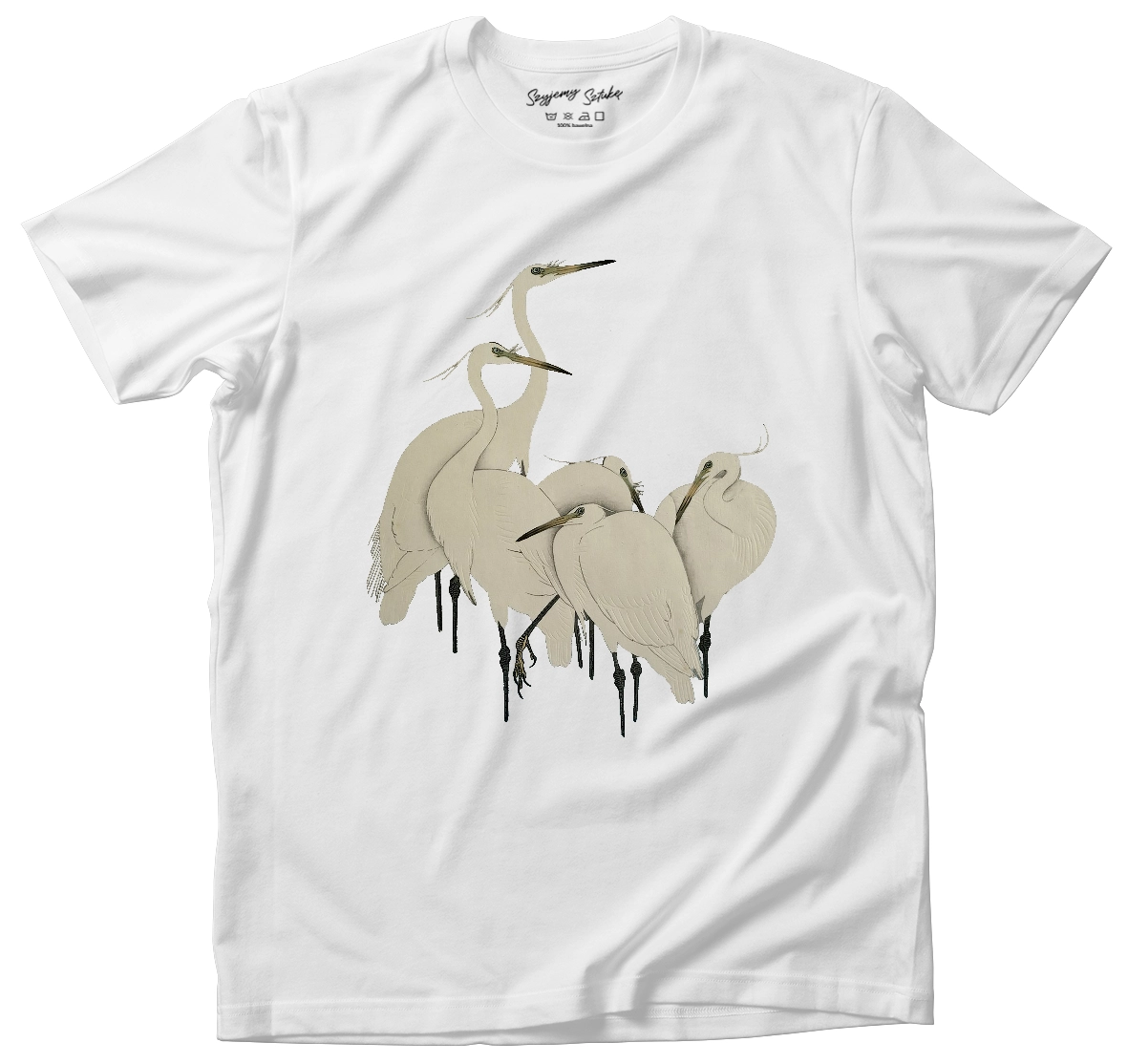 Koszulka Grupa czapli Ohara Koson– koszulka z nadrukiem obrazu, t-shirt ze sztuką