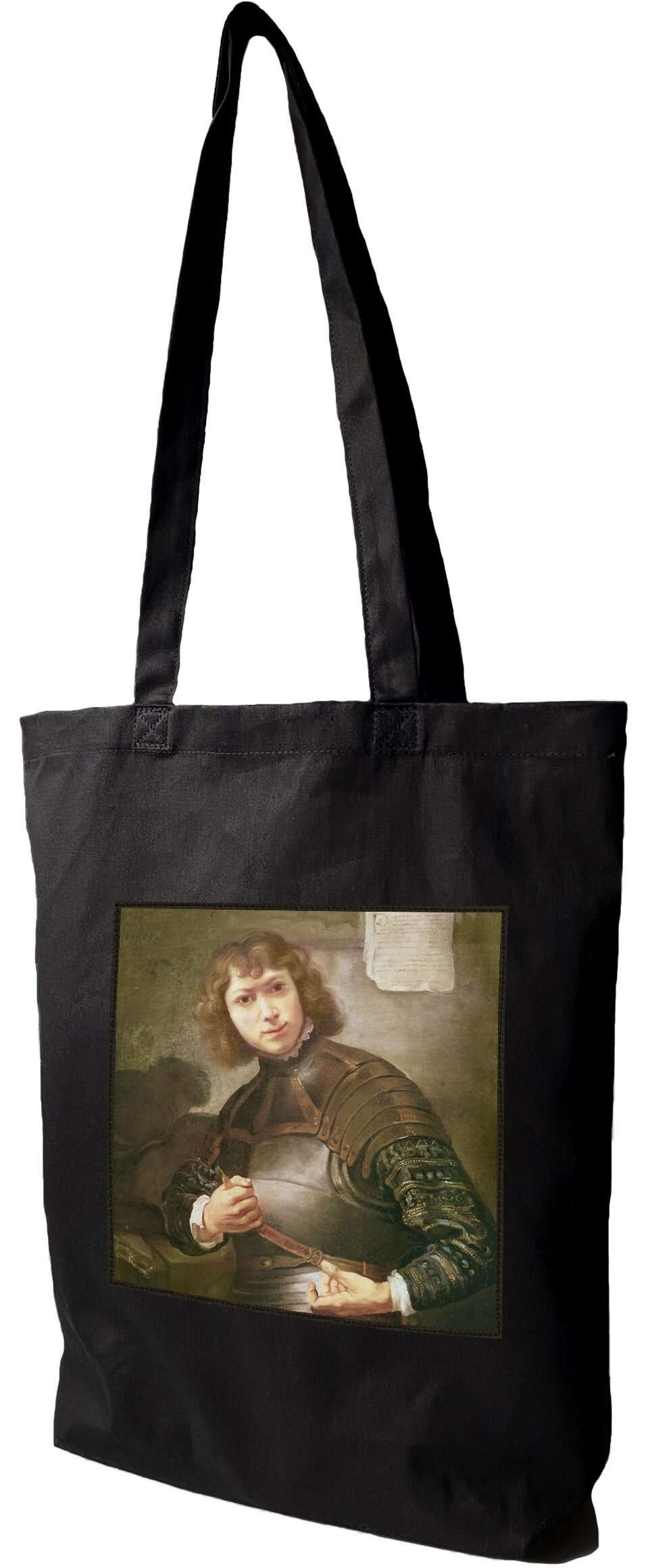 Torba z naszywką Młody mężczyzna w złotej zbroi Rembrandt, Czarna