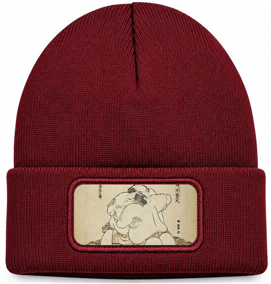 Czapka zimowa Zapaśnicy sumo Uzugafuchi Kandayu i Takasaki Ichijuro Katsushika Hokusai – bordowa