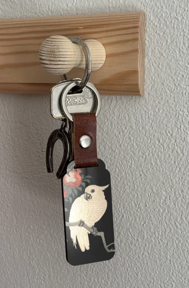 Brelok Biała papuga i granat Ohara Koson