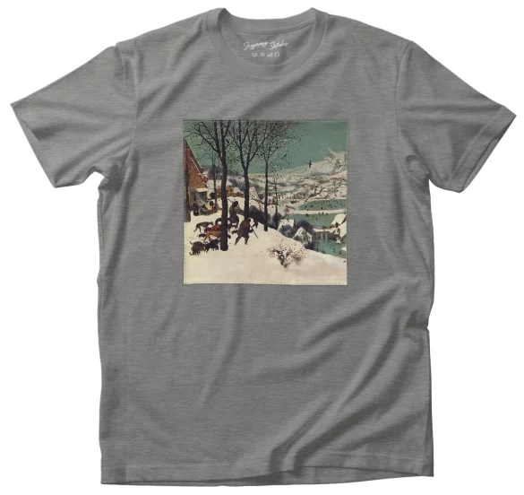 Koszulka z naszywką Myśliwi na śniegu Pieter Bruegel starszy