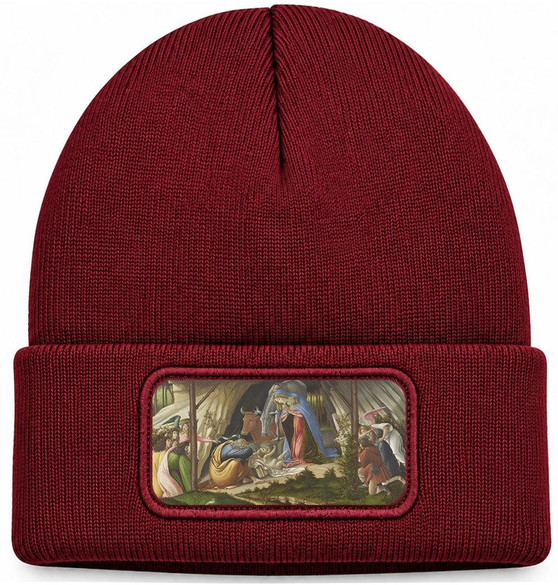 Czapka zimowa Mistyczne narodzenie Sandro Botticelli – bordowa