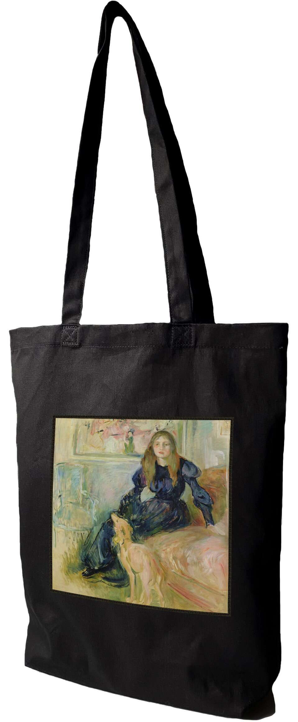 Torba z naszywką Julie Manet i jej piesek Laërte Berthe Morisot, Czarna