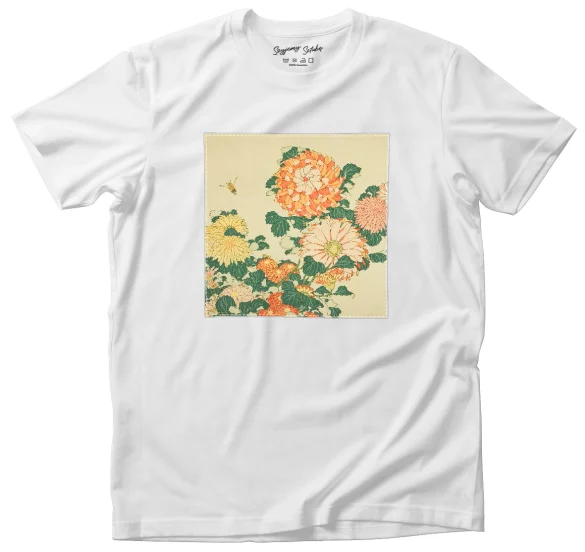 Koszulka z naszywką Chryzantemy i pszczoła Katsushika Hokusai