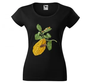 Bluzka damska Cytryna z gąsienicą małpy i chrząszczem harlekin Maria Sibylla Merian