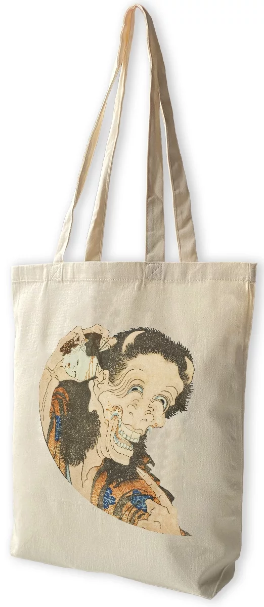 Torba bawełniana Śmiejący się Demon Katsushika Hokusai, Biała