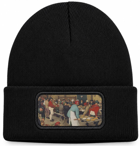 Czapka zimowa Chłopskie wesele Pieter Bruegel starszy – czarna