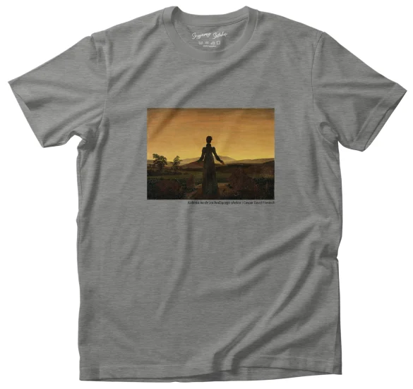 Koszulka z nadrukiem Kobieta na tle zachodzącego słońca Caspar David Friedrich