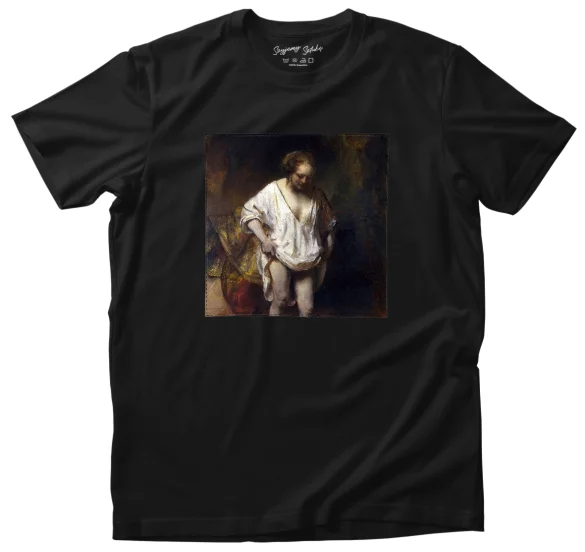 Koszulka z naszywką Hendrickje kąpiąca się w rzece Rembrandt
