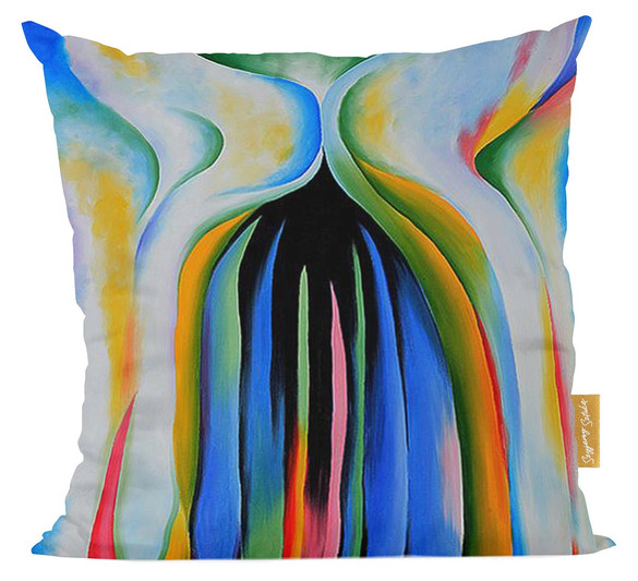 Poduszka Szare linie z czarnym, niebieskim i żółtym Georgia O’Keeffe