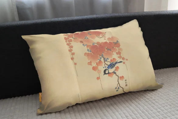 Poduszka Sikora bogatka na gałęzi paulowni Ohara Koson