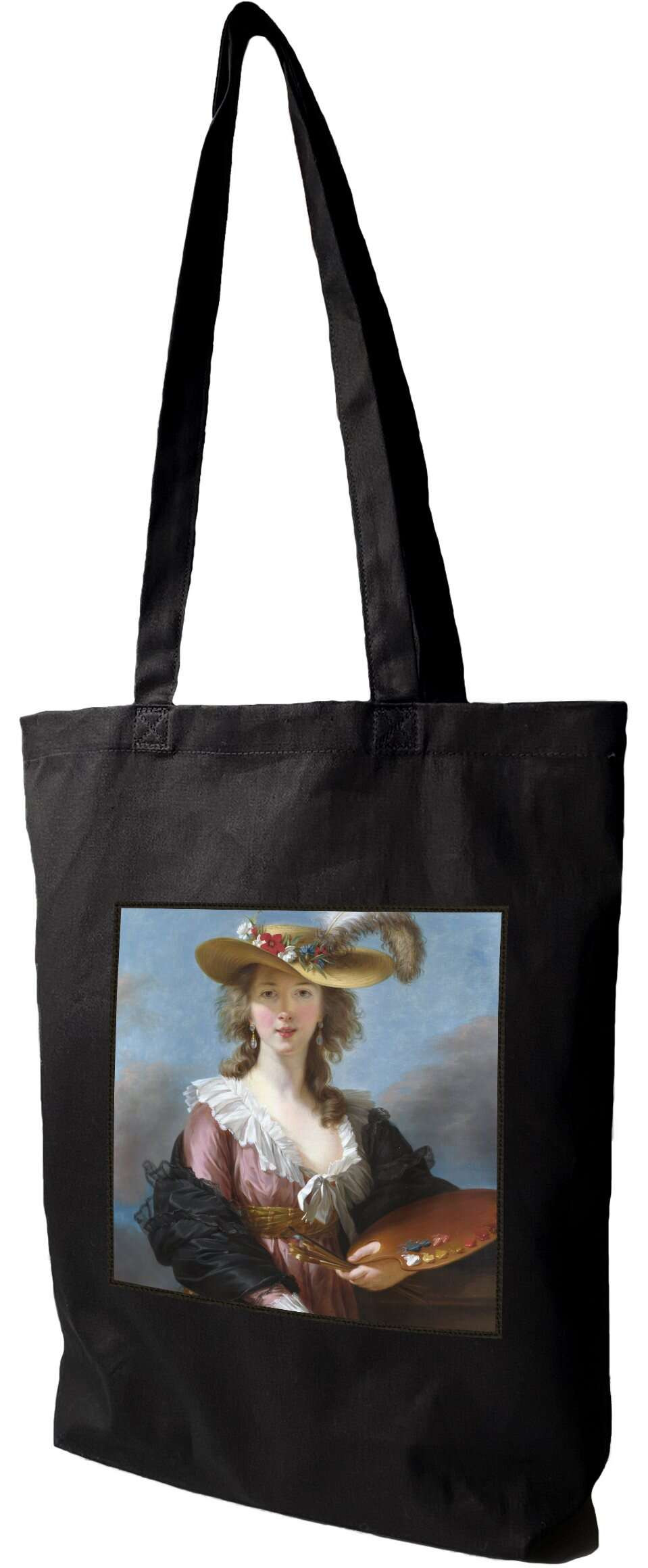 Torba z naszywką Autoportret w słomkowym kapeluszu Élisabeth Vigée-Lebrun, Czarna