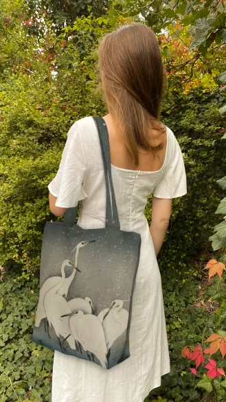 Torba na ramię shopper Grupa czapli Ohara Koson