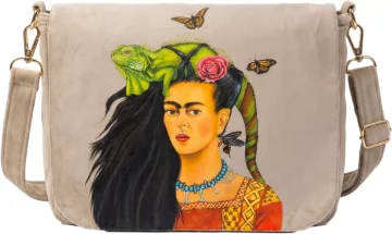 Torebka damska welurowa Frida z legwanem – portret inspirowany Fridą Kahlo