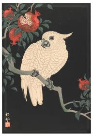 Magnes Biała papuga i granat Ohara Koson