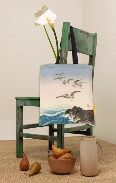 Torba na ramię Pięć mew nad skałą w morzu Ohara Koson