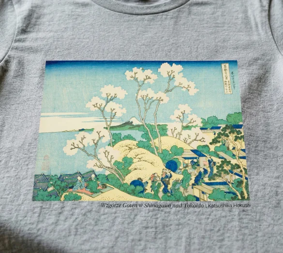 Koszulka z nadrukiem Wzgórze Goten w Shinagawa nad Tokaido Katsushika Hokusai